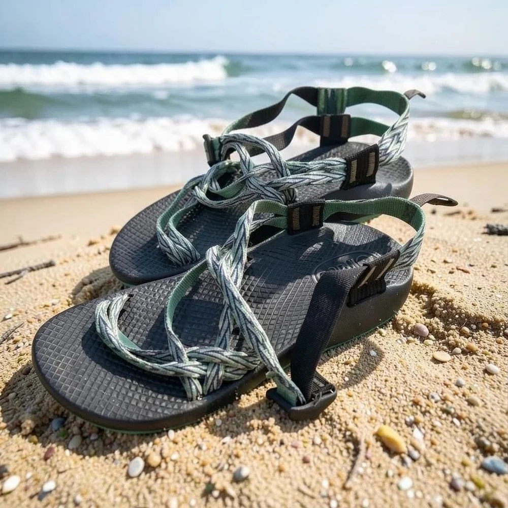 Chaco Z/Cloud 2 Kids Size 4 Sport Sandals Black Green Braided Straps Toe Loop